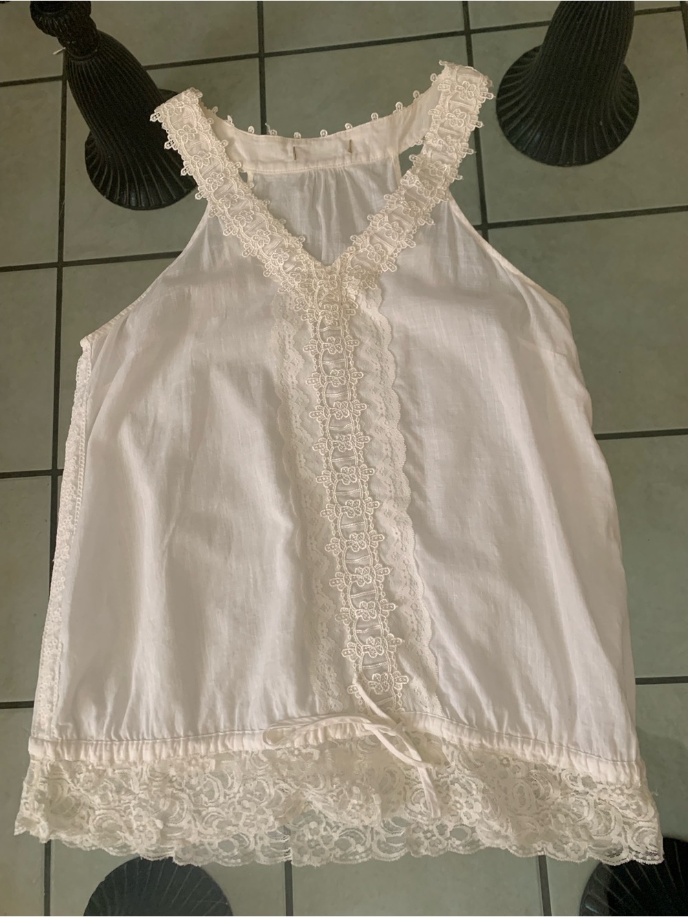 Women's White Lace-Trim Sleeveless Top